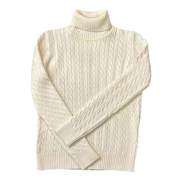 Moda International Cable Knit Wool Blend Turtleneck Sweater Women’s Size Medium - Picture 6 of 11